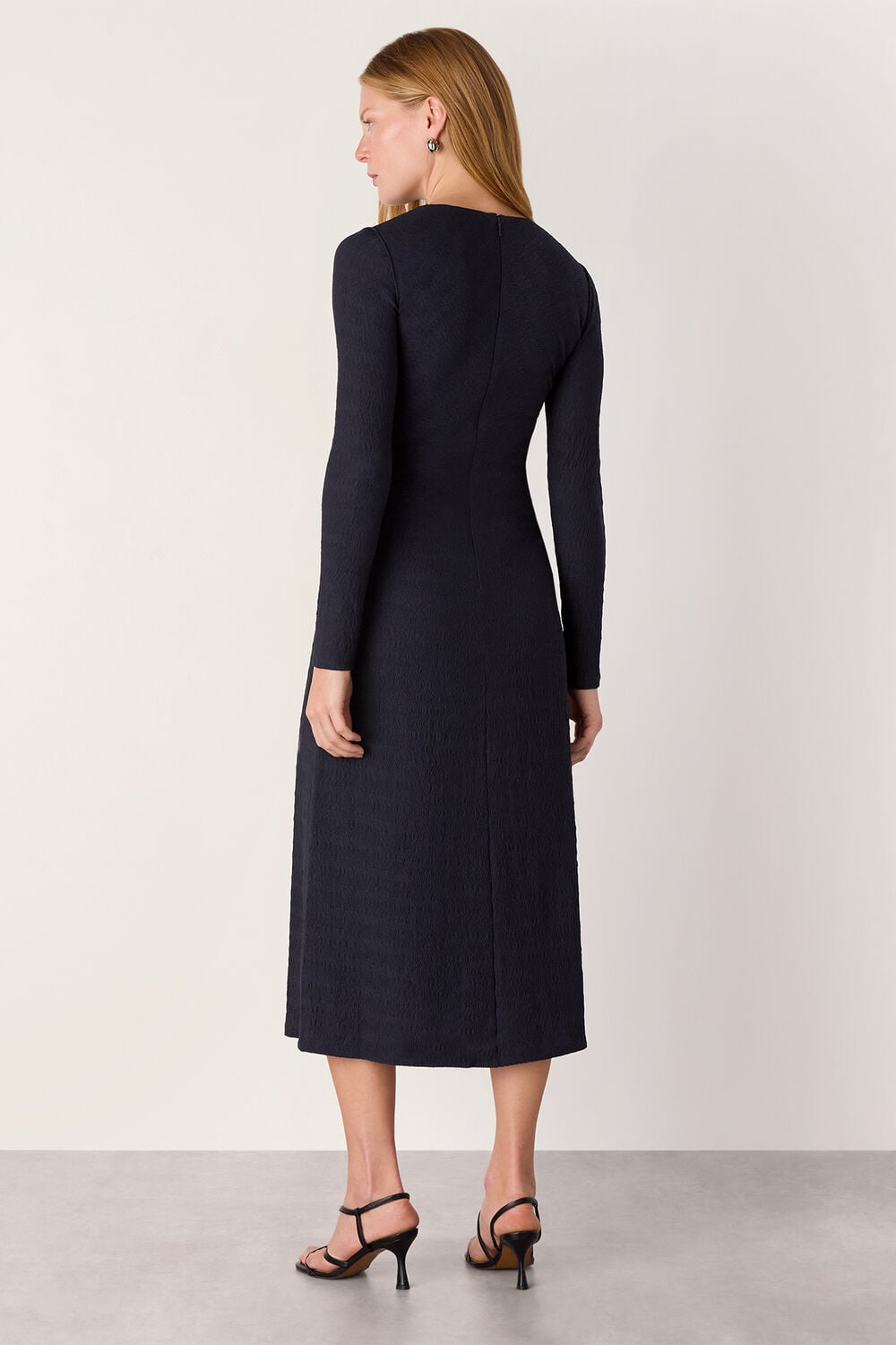 Navy Textured Jersey Ruched Dress