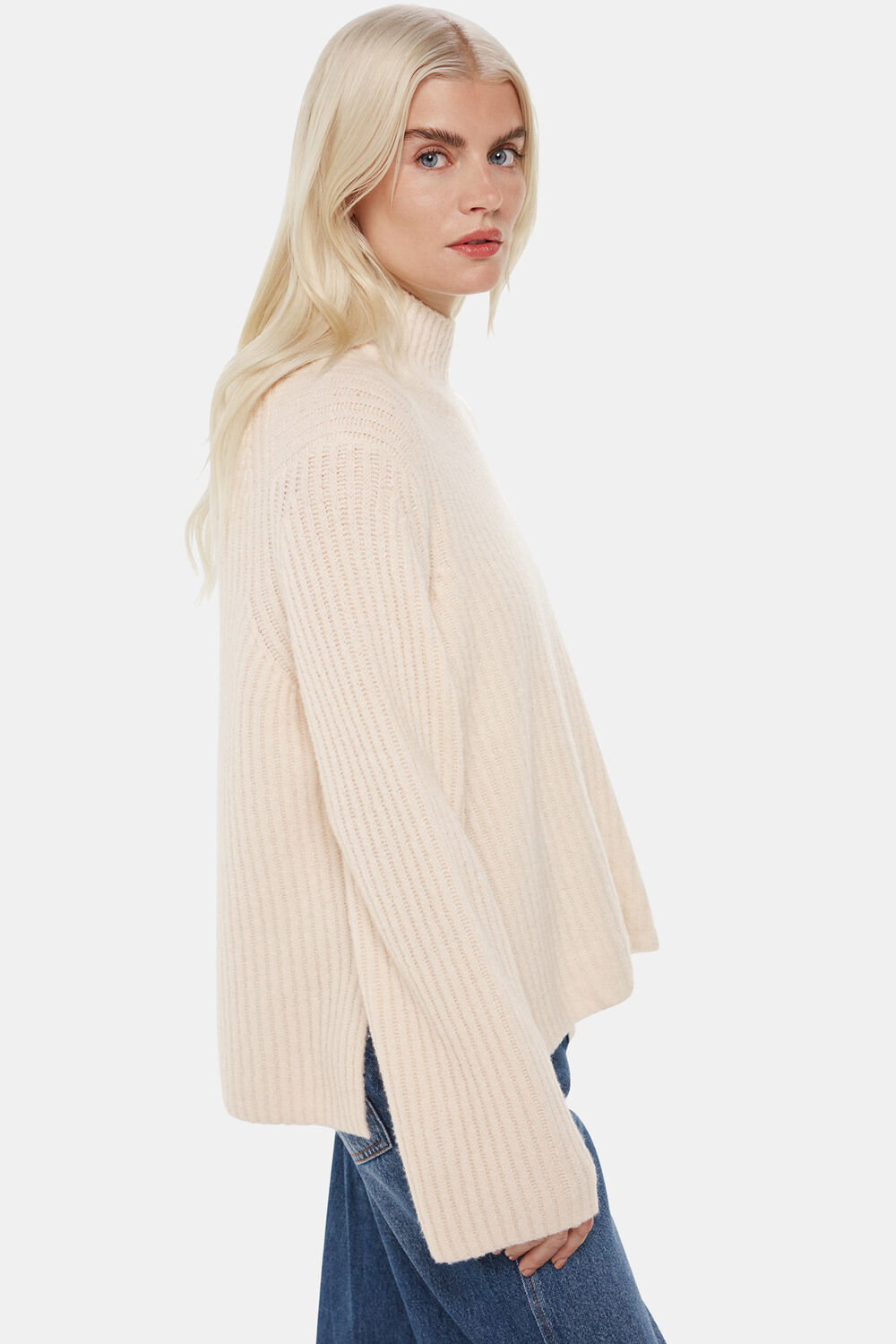 Petite Wool Mix Rib Funnel Neck
