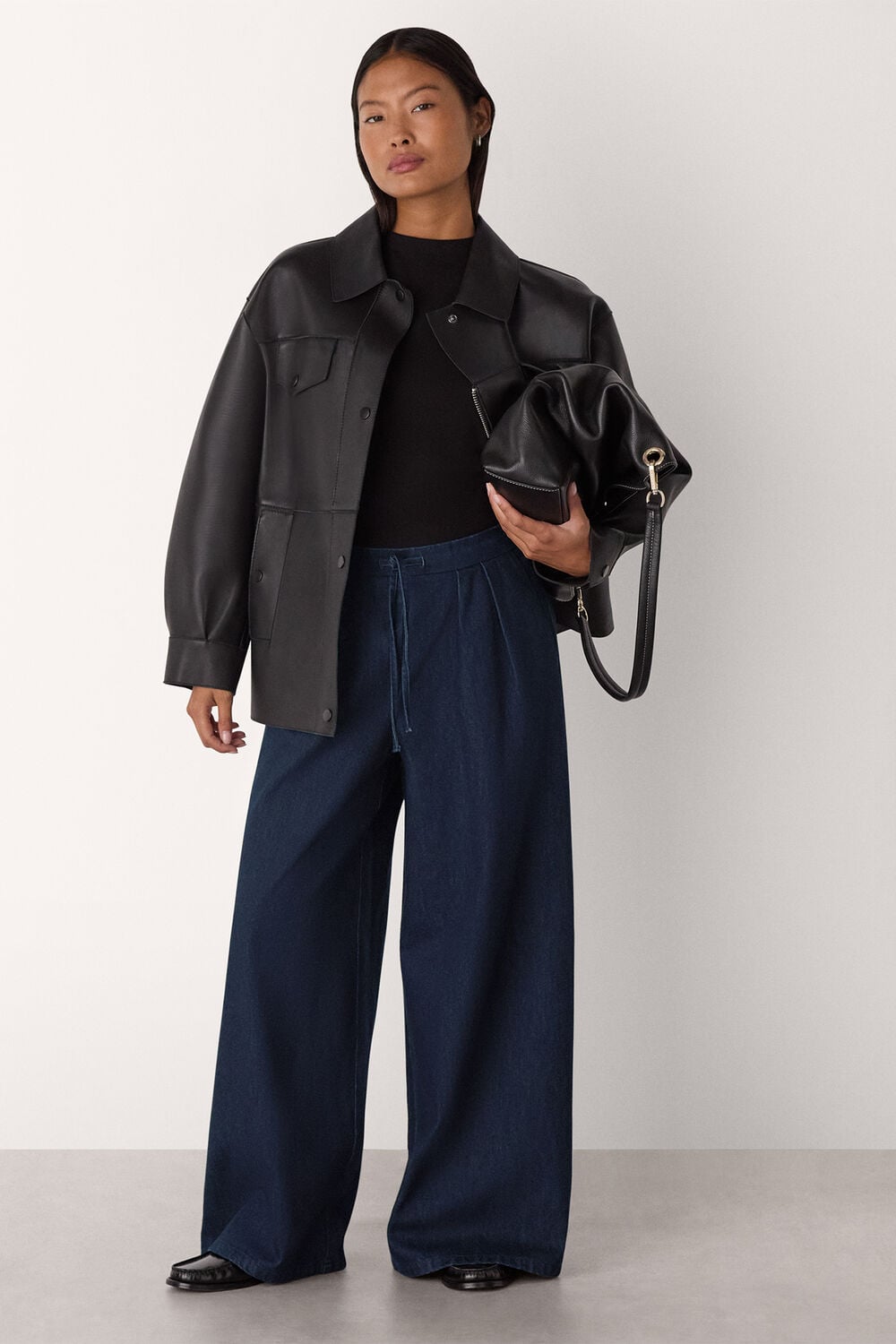 Petite Cotton Wide Leg Pleat Trouser