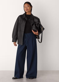 Petite Cotton Wide Leg Pleat Trouser