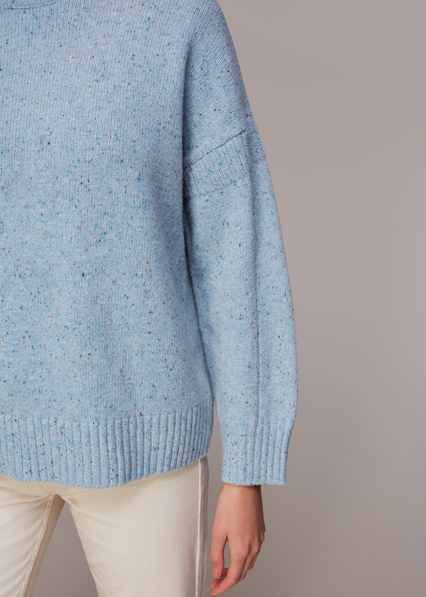 Pale Blue Flecked Funnel Neck Jumper | WHISTLES | Whistles US |