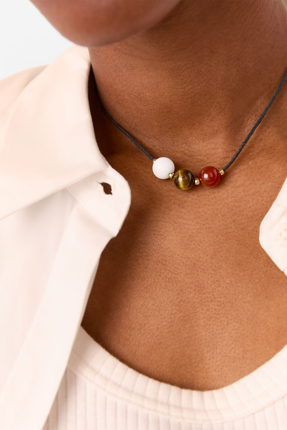 Black Sphere Bead Cord Necklace