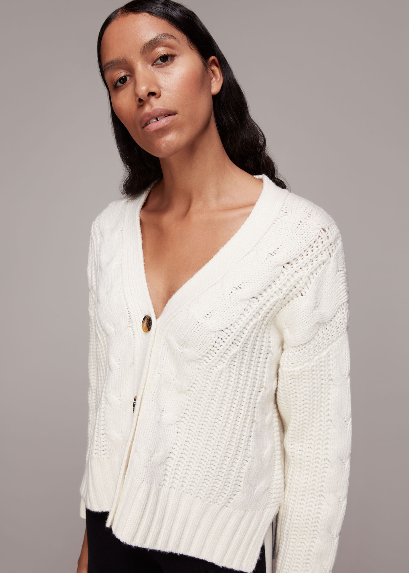 Ivory Cable Knit Cardigan | WHISTLES |