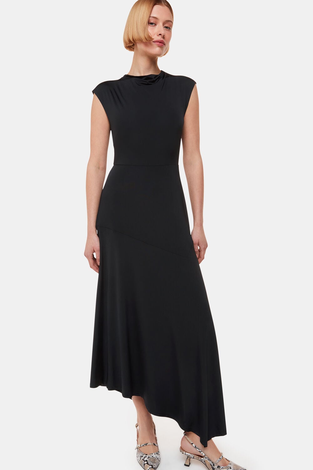 Black Iris Asymmetric Jersey Dress