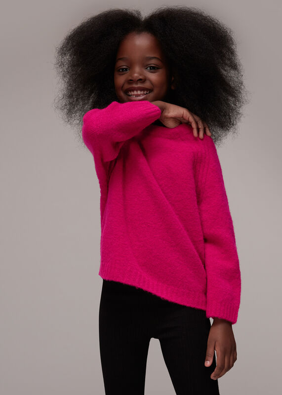 Pink Textured Crew Neck Sweater