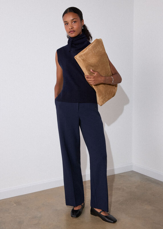 Navy High Rise Straight Trouser