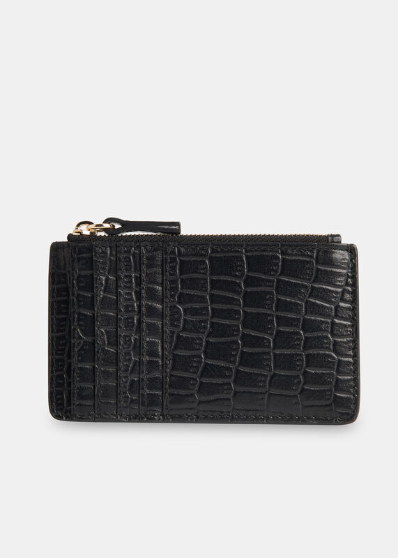 Black Croc Zip Top Card Holder Purse