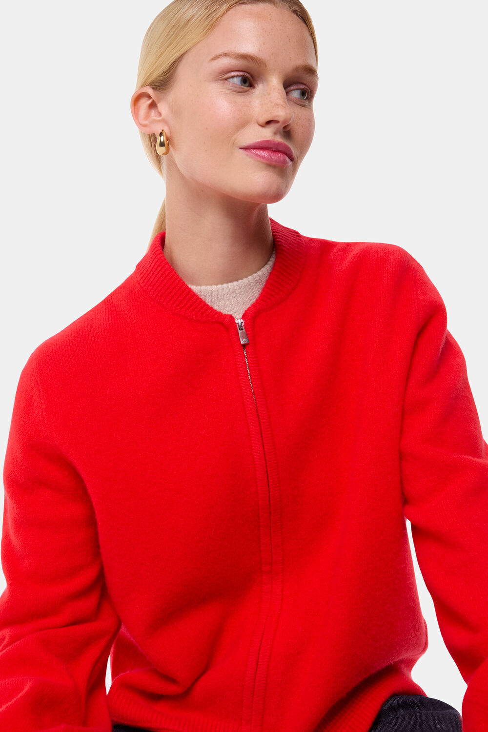 Red Zip Front Bomber Knit
