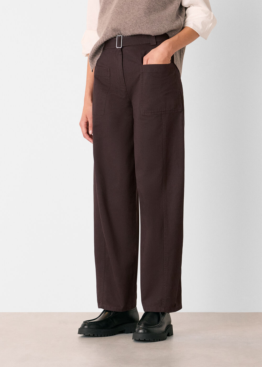 Belted Cotton Barrel Trouser