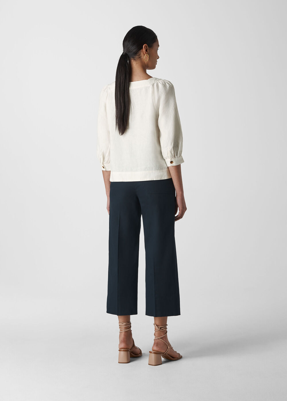 Square Neck Linen Blouse White