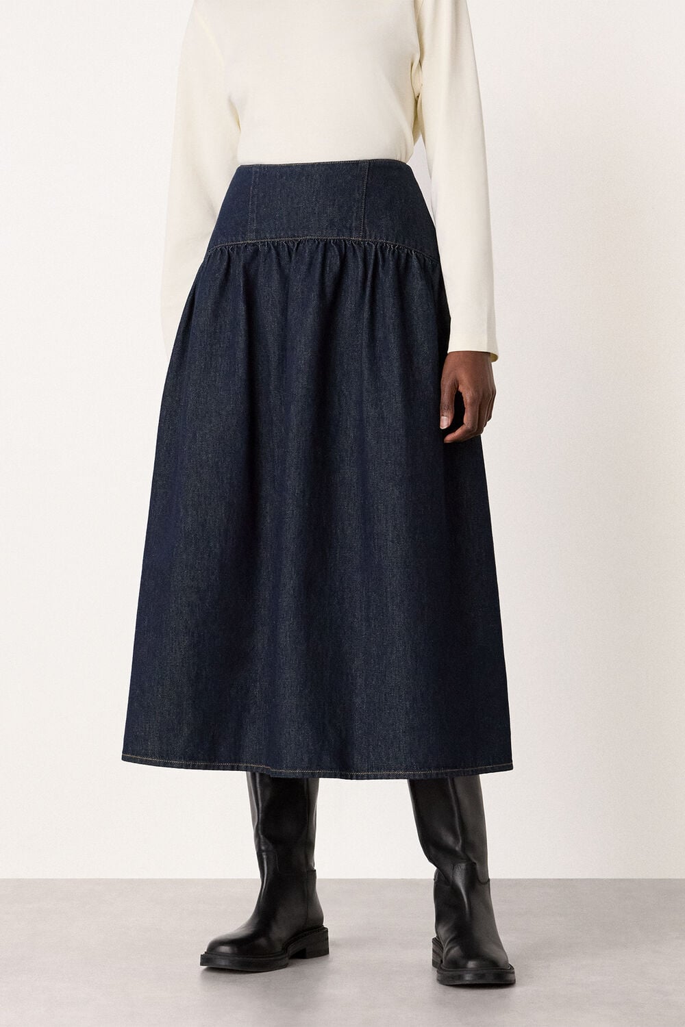 Denim Waisted Midi Skirt
