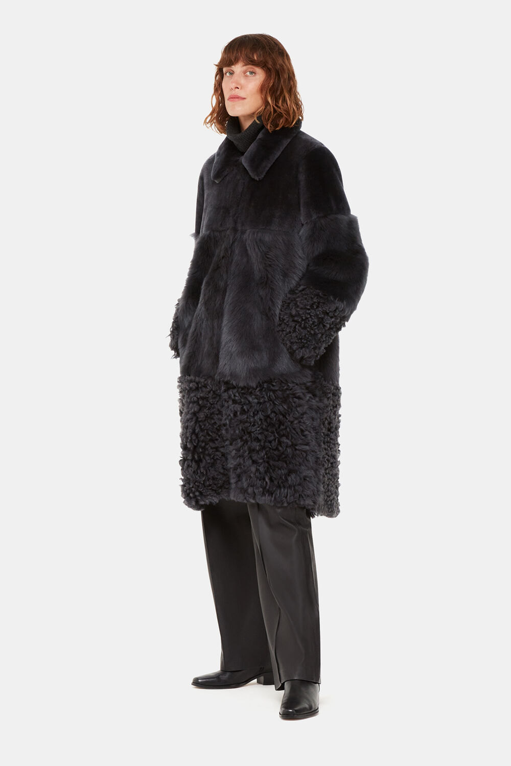 Grey Cossma Shearling Longline Coat