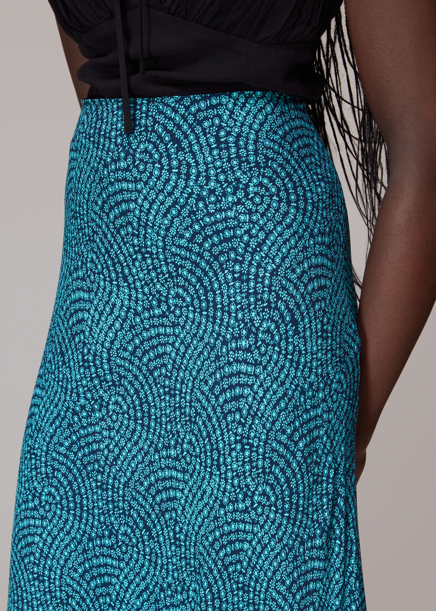 Blue/Multi Daisy Wave Bias Cut Skirt | WHISTLES |