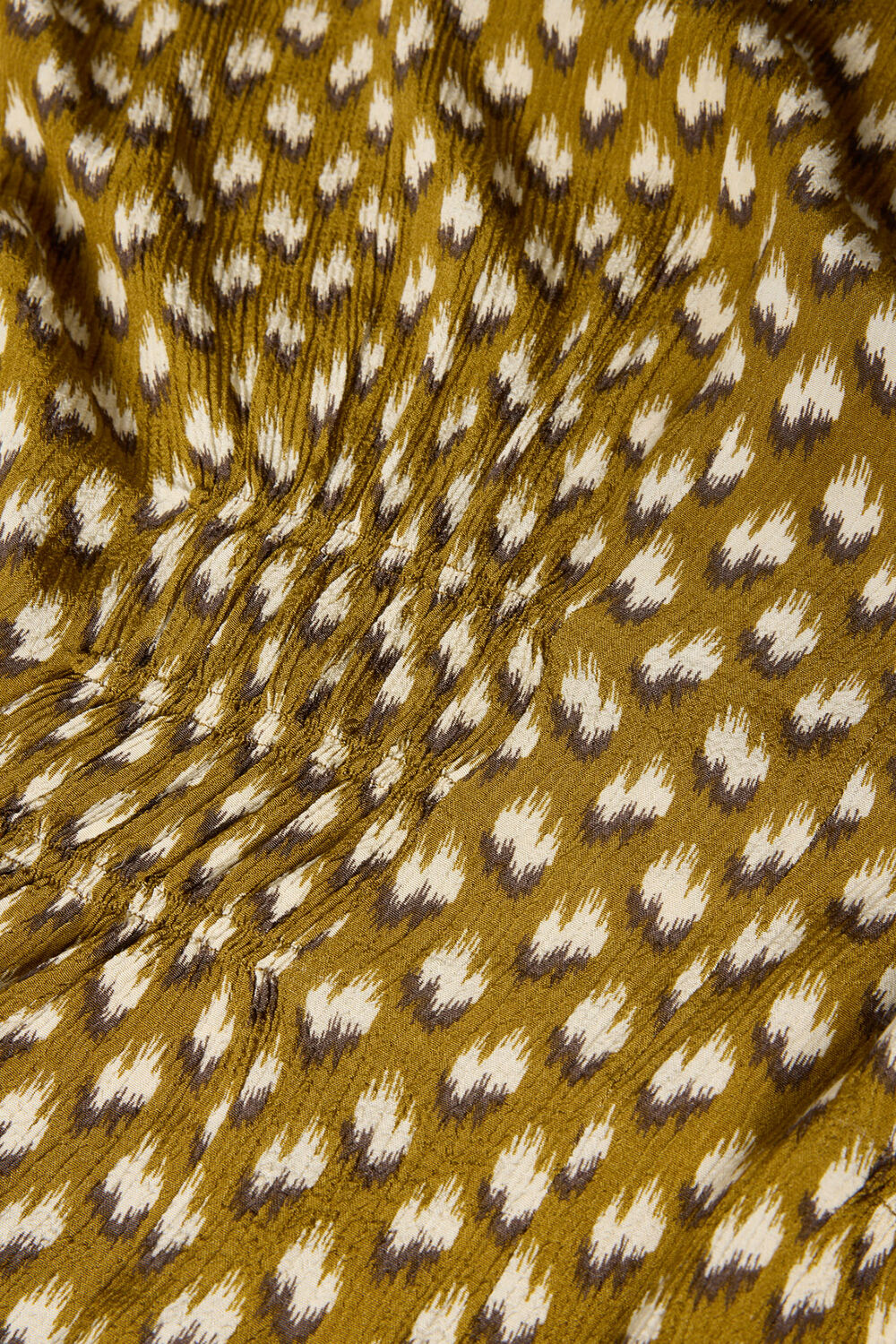 Khaki Ikat Spot Shirred Blouse