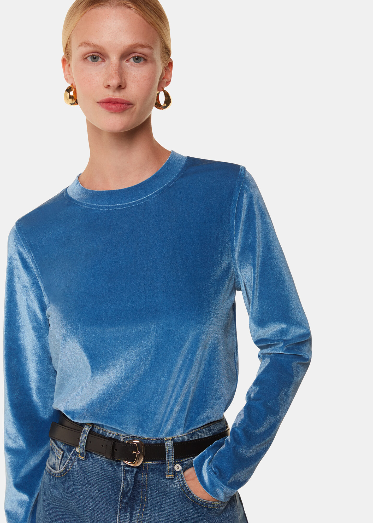Pale Blue Olivia Velvet Top | WHISTLES | Whistles US |