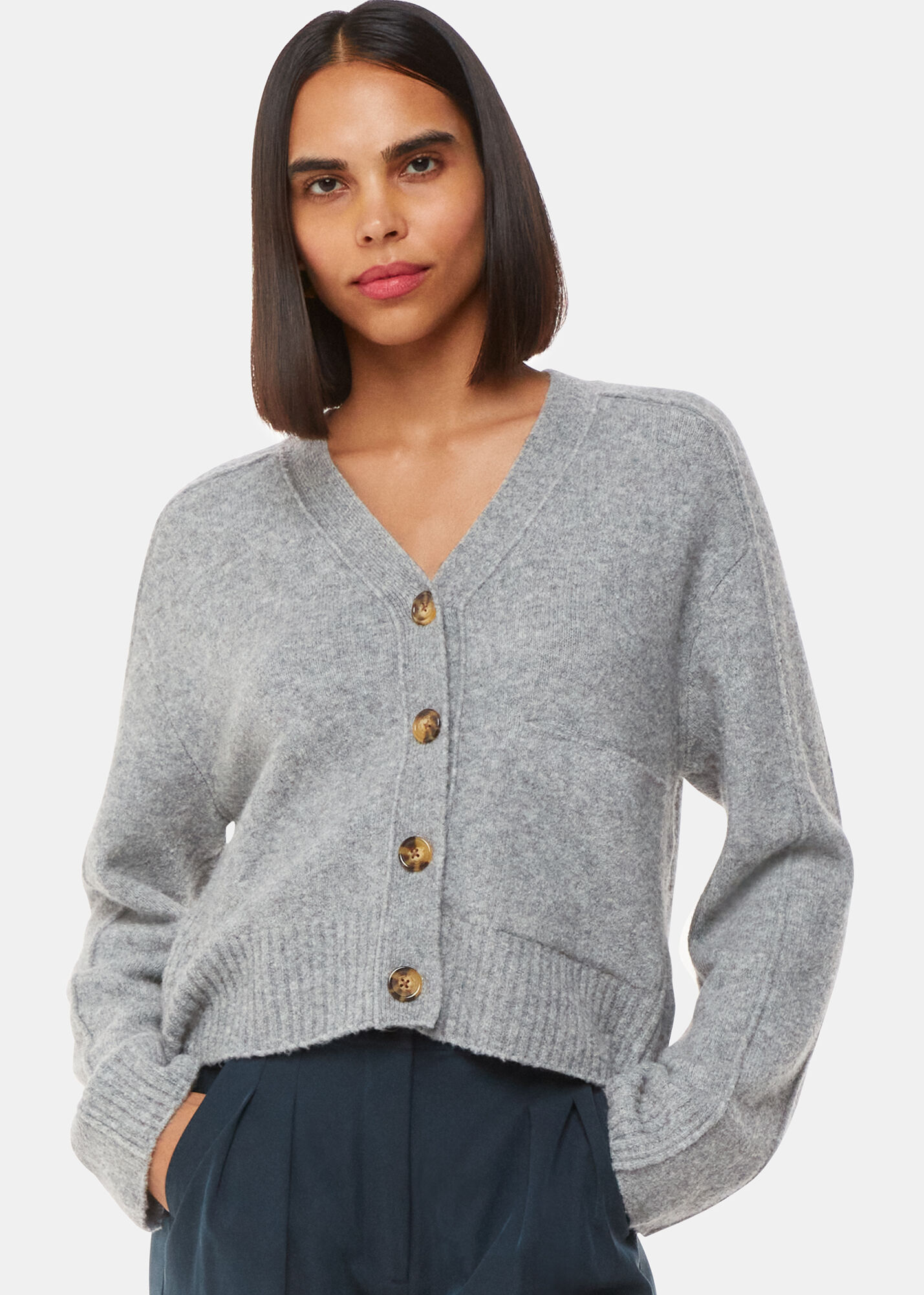 Grey Marl Wool Mix Pocket Cardigan | WHISTLES | Whistles US | Grey Marl Wool Mix Pocket Cardigan | WHISTLES | Whistles US |