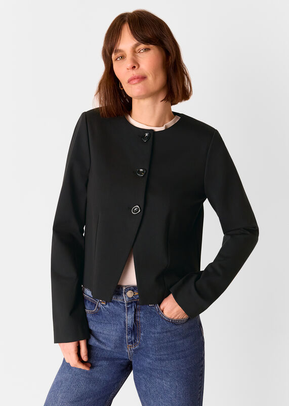 Black Anne Ponte Button Jacket