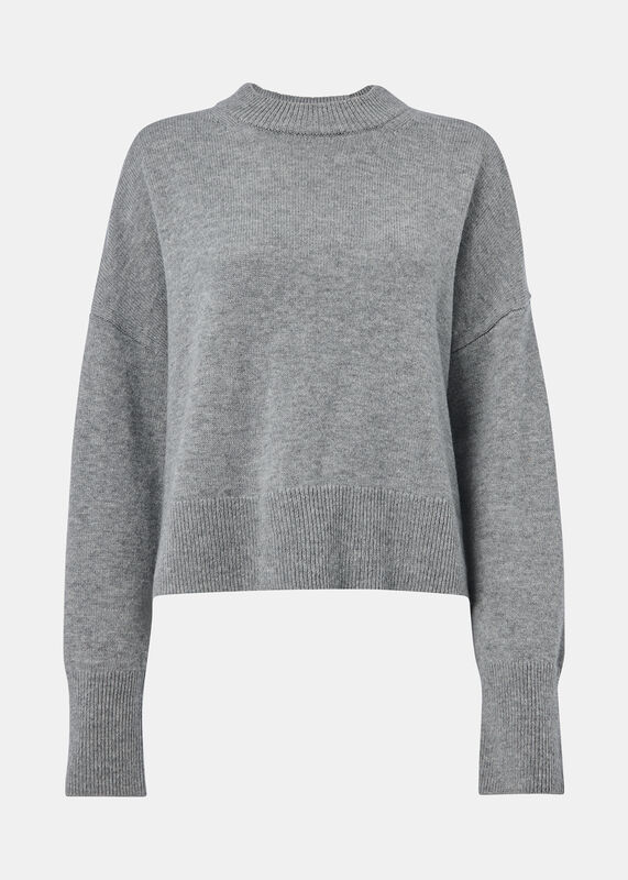 Dark Grey Cashmere Blend Split Back Sweater