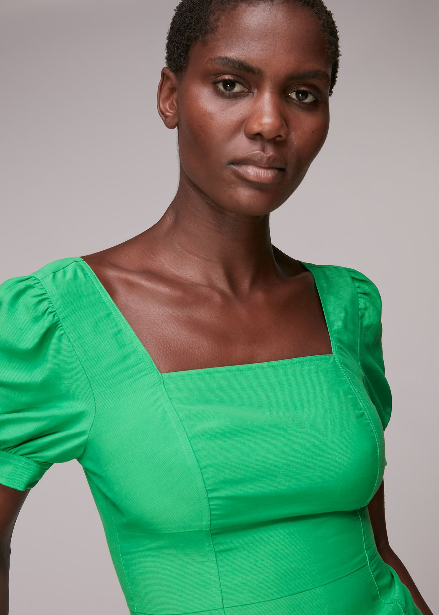 Green Puff Sleeve Zip Back Top WHISTLES