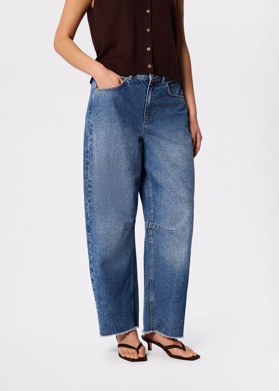 Denim Authentic Raw Hem Barrel Jean
