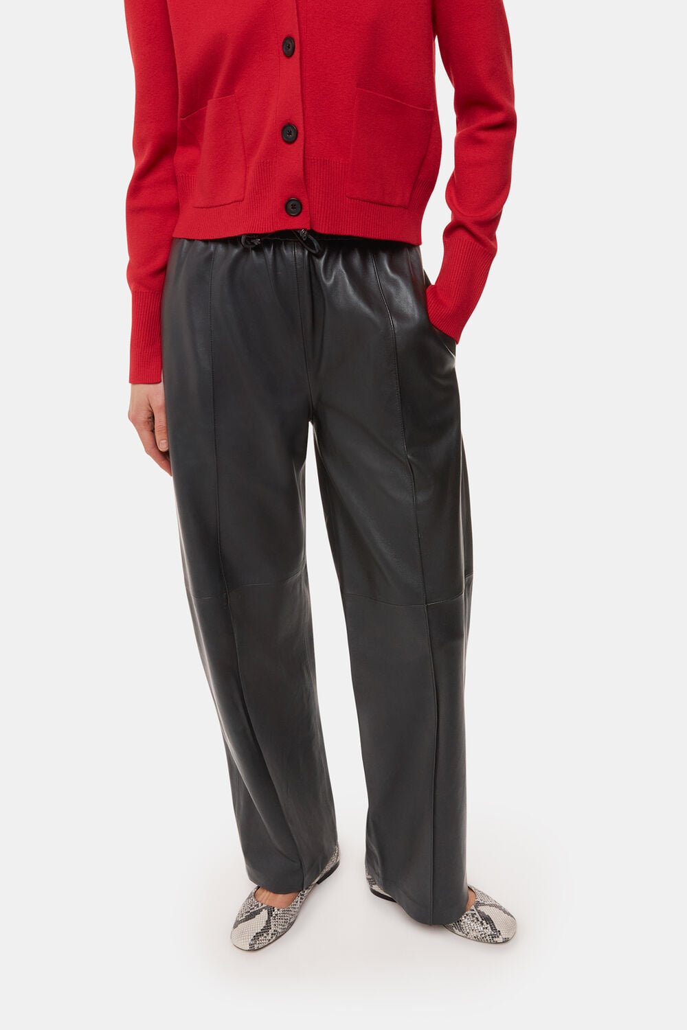 Black Elasticated Leather Pants&nbsp;