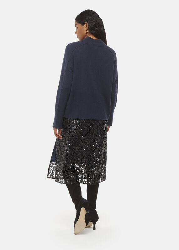 Black Petite Floral Sequin Midi Skirt