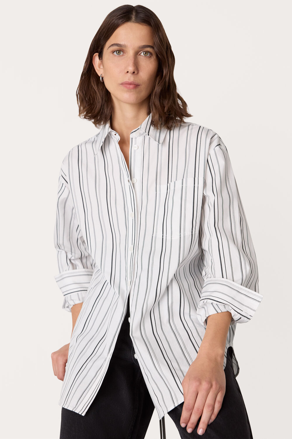 White Mixed Stripe Oversized Shirt