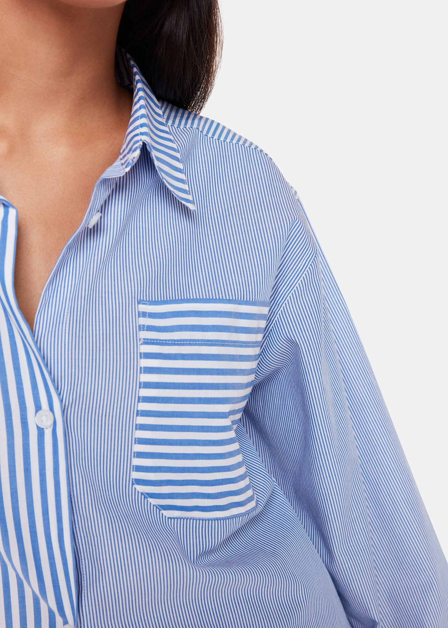 Whistles Blue Asymmetrical Striped Shirt | Oversized Fit | Whistles US |