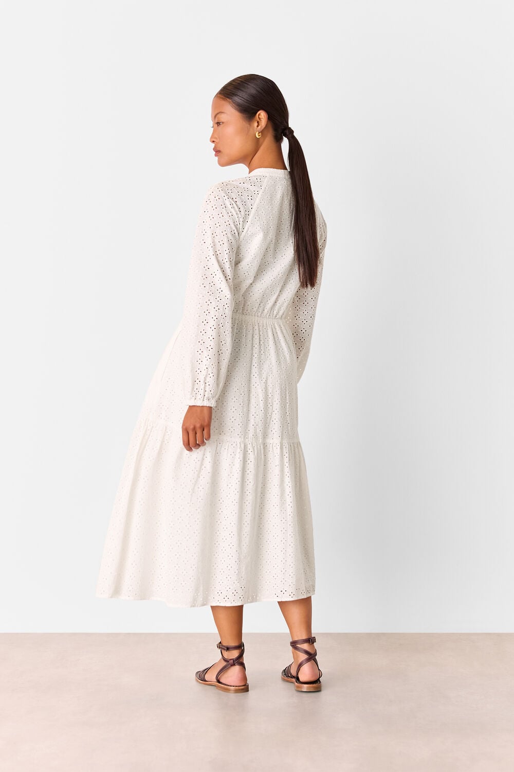 White Petite Broderie Midi Dress
