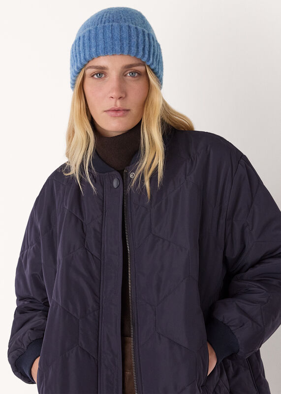 Blue Brushed Lambswool Beanie Hat