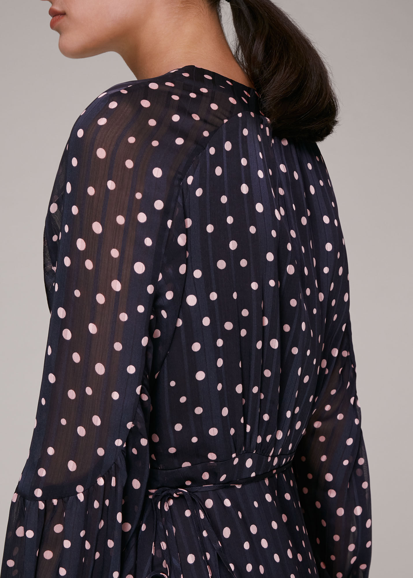 Blue Multi Satin Stripe Spot Wrap Dress WHISTLES