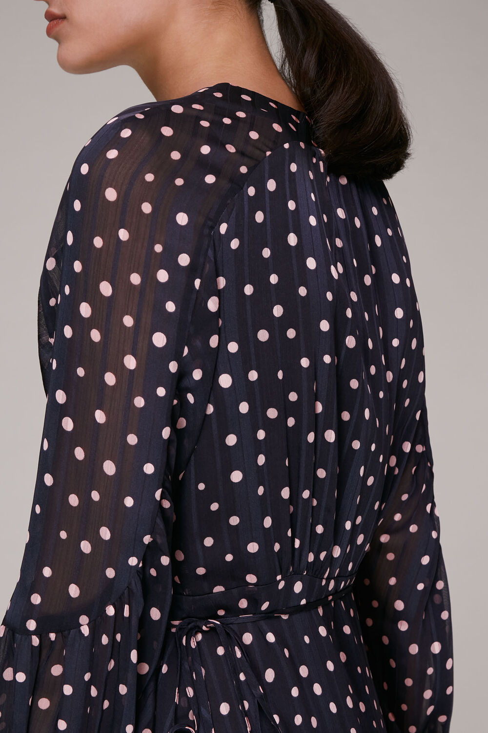 Satin Stripe Spot Wrap Dress