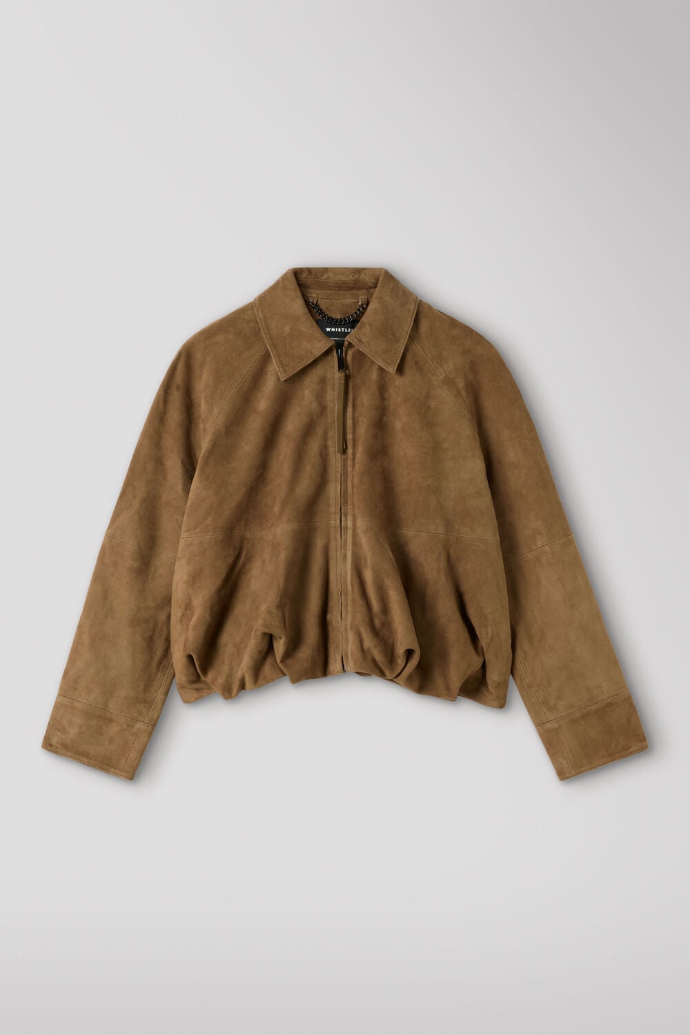 Gathered Suede Zip Jacket