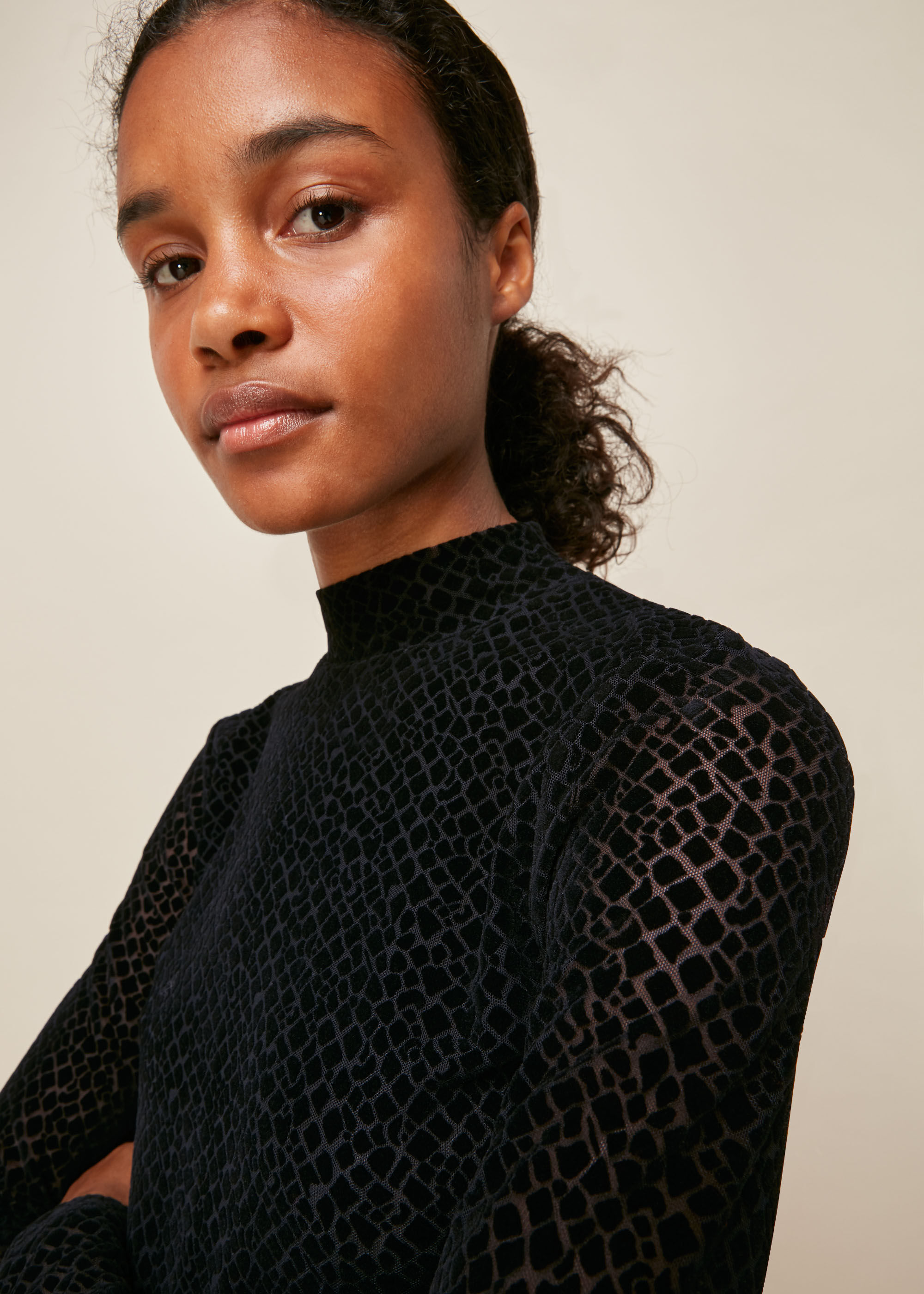 Black Giraffe Flocked Mesh Top | WHISTLES | Whistles US |