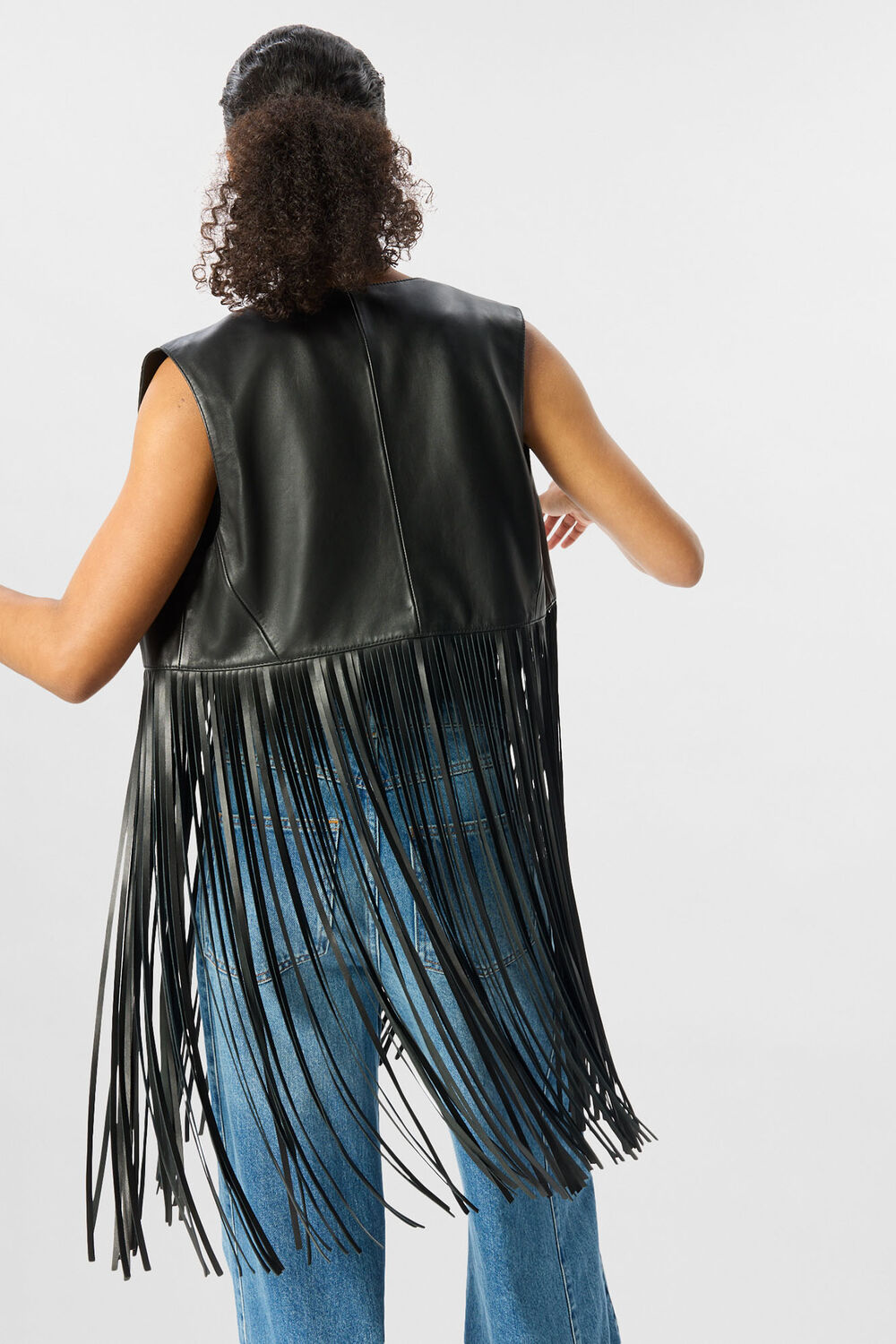 Black Rei Leather Fringed Waistcoat