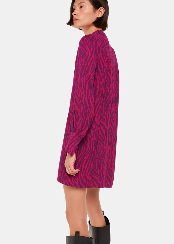Purple Zebra Stripe Collar Dress