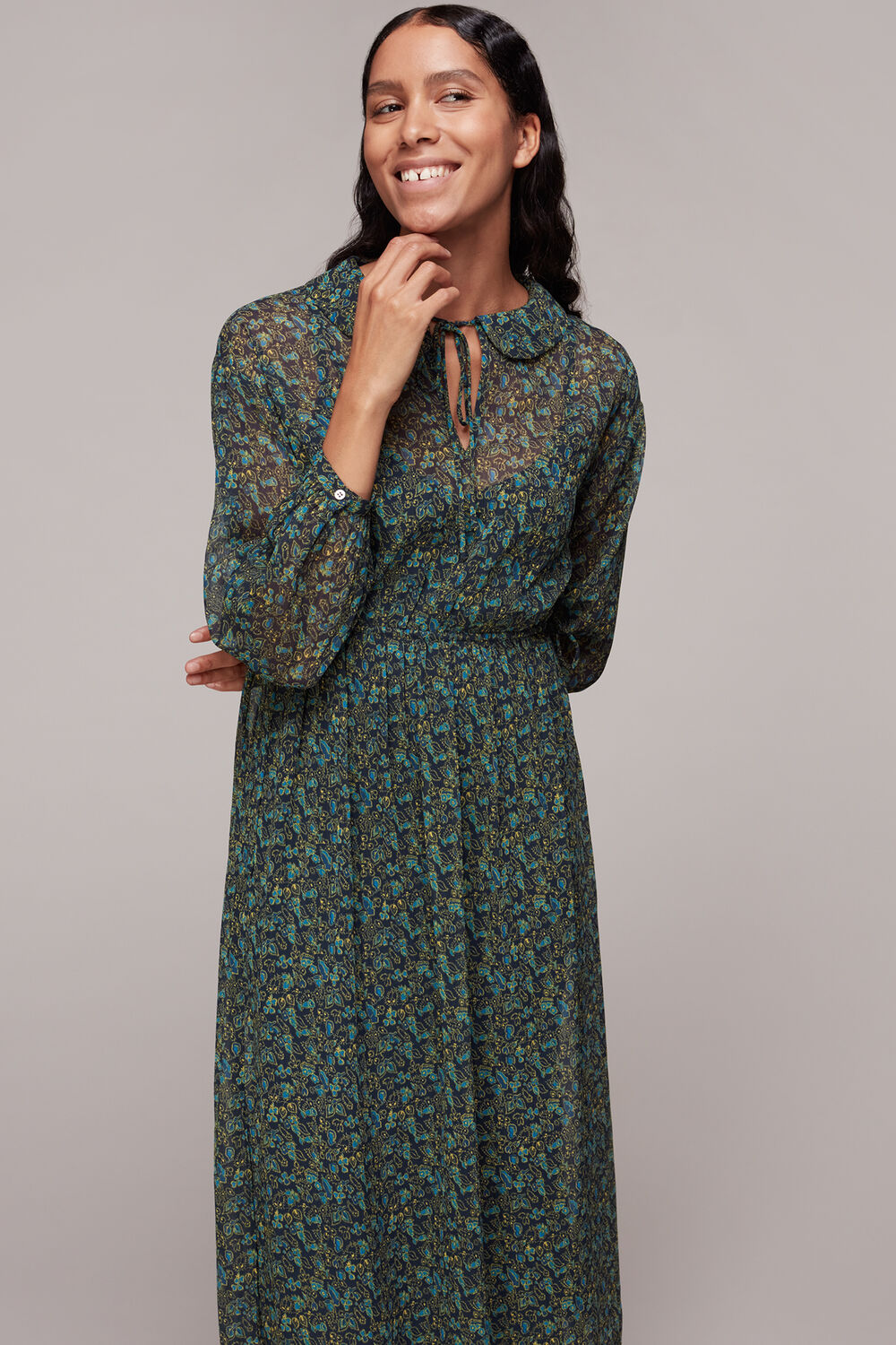 Stitch Floral Print Midi Dress