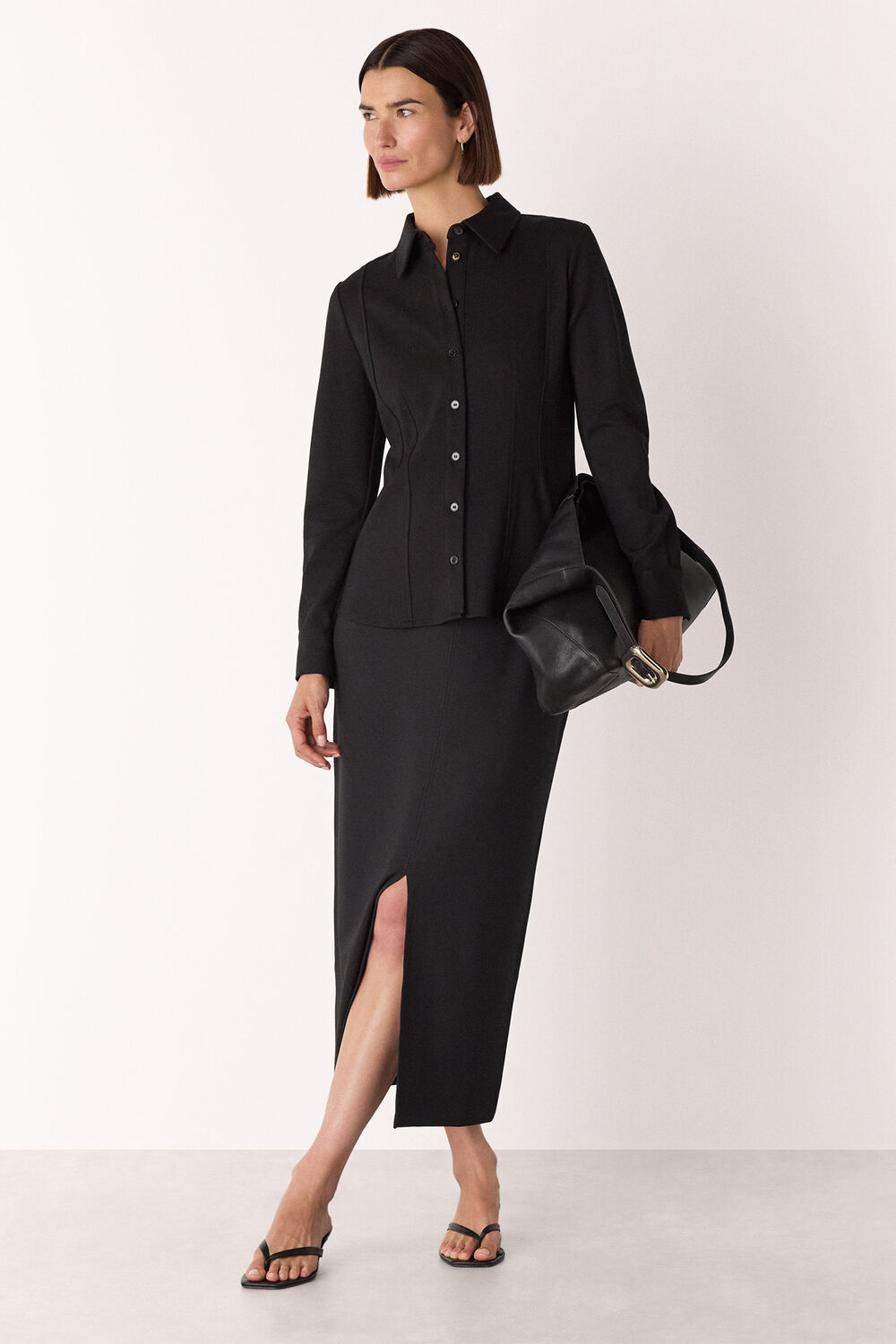 Black Seam Detail Ponte Shirt