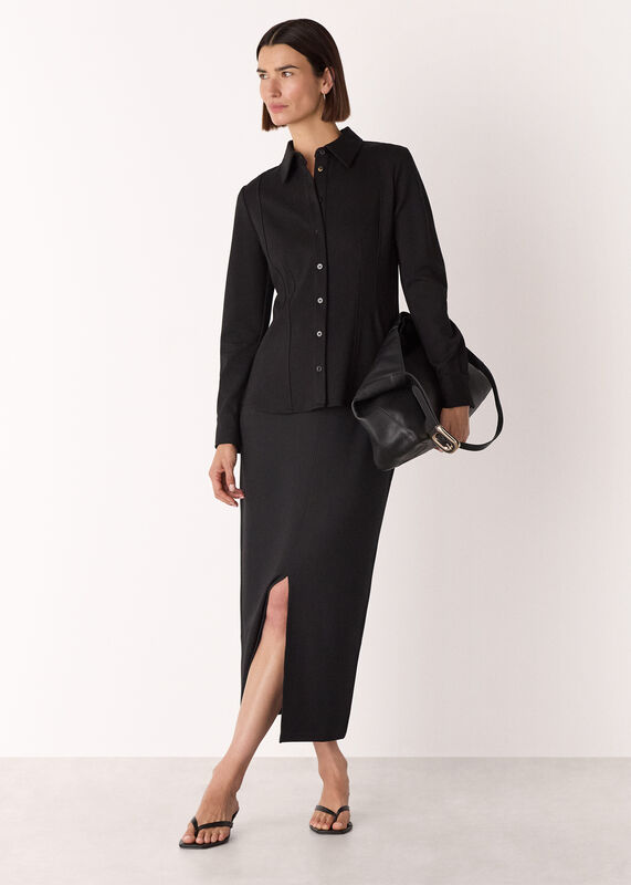 Black Seam Detail Ponte Shirt