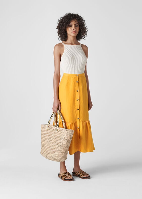 Yellow Linen Button Through Skirt