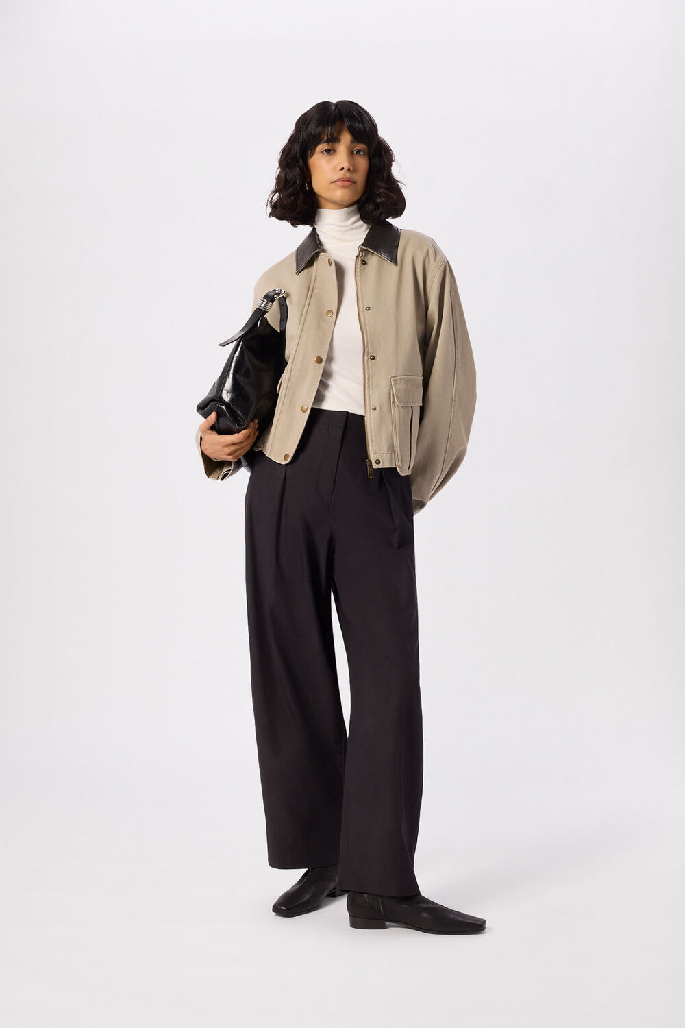 Taupe Casual Contrast Collar Jacket