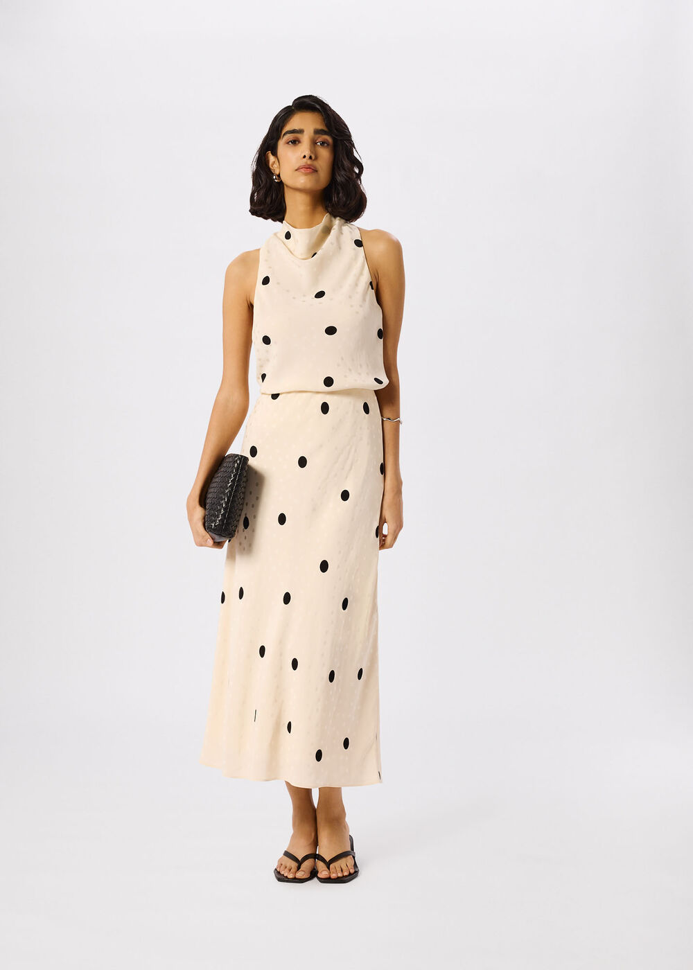 Jacquard Spot Satin Midi Skirt