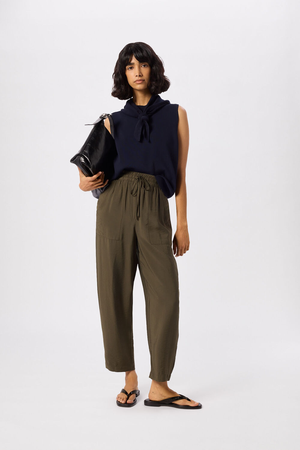 Khaki Petite Tie Waist Trouser