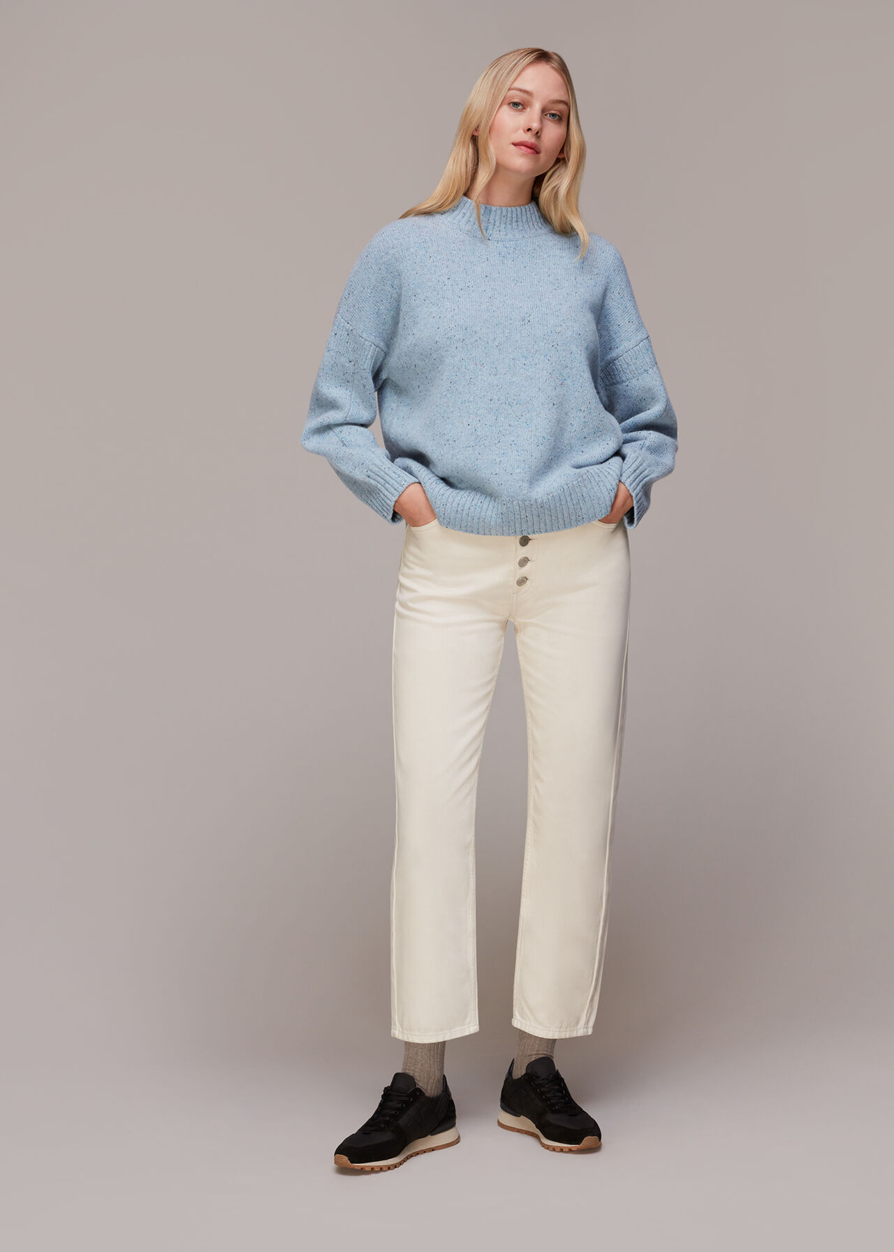 Pale Blue Flecked Funnel Neck Jumper WHISTLES