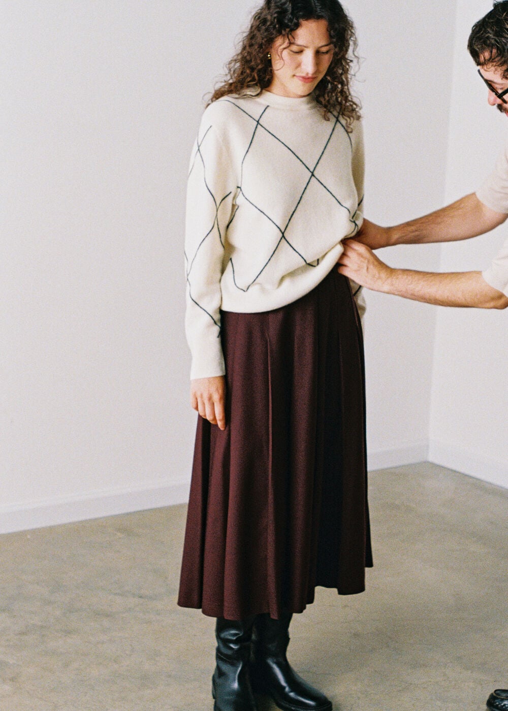 Plum Wool Blend Pleated Kilt Skirt