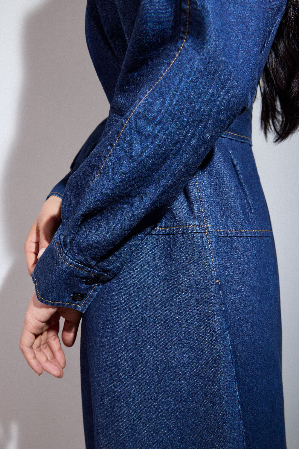 Dark Denim Waisted Midi Shirt Dress