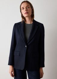 Pinstripe Wool Blend Blazer