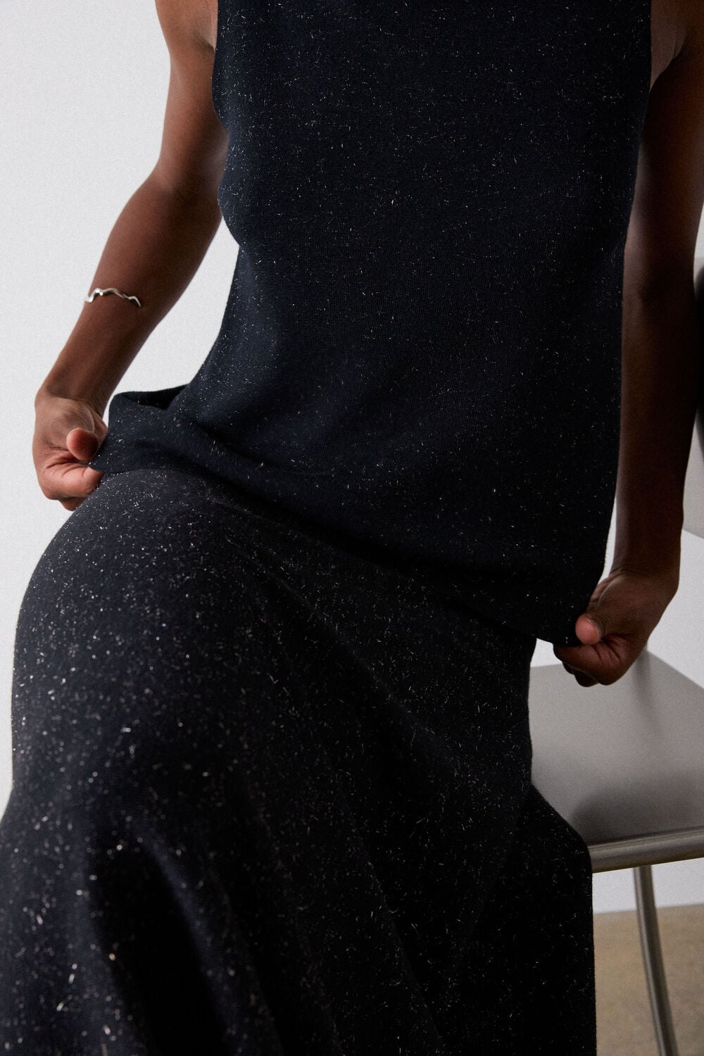 Black Annie Sparkle Knit Midi Skirt