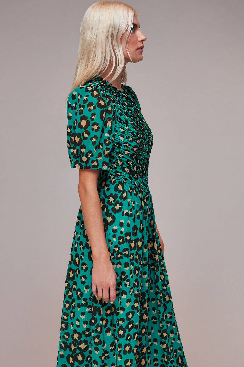 Petite Painted Leopard Shirred Dress
