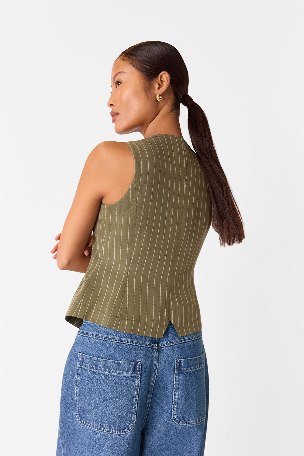 Khaki Petite Lottie Pinstripe Waistcoat